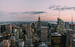 Картинка Нью-Йорк, город, Вершина скалы, облако, здание
