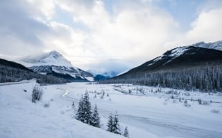 Картинка гора, снег, лыжи, природа, живопись