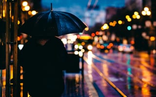 Картинка дождь, свет, зонтик, автомобильное освещение, инфраструктура