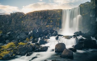 Картинка водопад, xarrfoss, облако, природа, селйяландсфосс