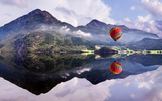 Картинка воздушный шар, полеты на воздушном шаре, воздушные виды спорта, пейзаж, гора