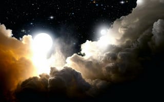 Картинка ночное небо, звезда, луна, облако, природа