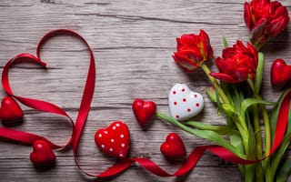Картинка День Святого Валентина, цветок, сердце, красный цвет, тюльпаны