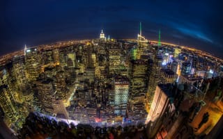 Картинка Нью-Йорк, Вершина скалы, ночь, ориентир, городской пейзаж