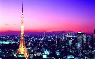 Картинка токийская башня, городской пейзаж, метрополия, городской район, город