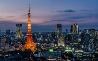 Картинка токийская башня, центр международной торговли, городской район, городской пейзаж, город