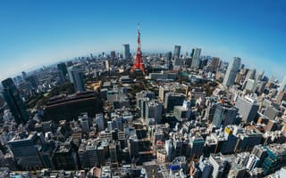Картинка токийская башня, городской район, метрополия, городской пейзаж, город