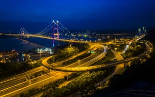 Обои Мост Цинь Ма, мост, ночь, ориентир, городской район