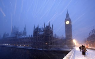 Картинка здание парламента, вестминстерский дворец, река темза, ориентир, зима