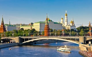 Картинка Московский Кремль, мост, ориентир, город, городской пейзаж