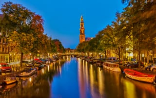 Картинка Каналы Амстердама, канал, водный путь, водоем, отражение