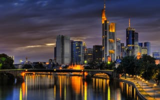 Картинка Франкфурт, городской пейзаж, линия горизонта, отражение, город