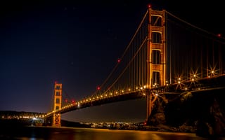 Картинка мост Golden Gate, Бруклинский мост, подвесной мост, ночь, мост