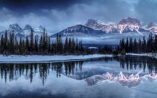 Картинка природа, отражение, гора, дикая местность, зима