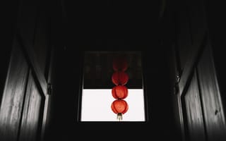 Картинка Темные, Красный, Помещение, Китайский Фонарь, Окно, Темный