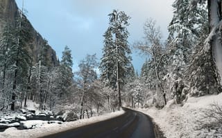 Картинка Пейзаж, Зима, Природа, Поворот, Долина, Снег, Дорога