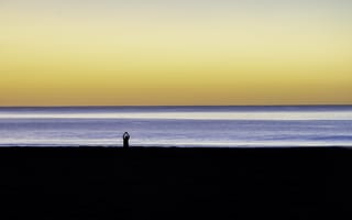 Картинка Закат, Море, Одиночество, Силуэт, Пляж, Одинокий, Разное