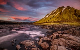Картинка Природа, Река, Течение, Горы, Исландия, Камни