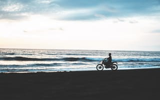 Обои Пляж, Мотоциклы, Мотоцикл, Силуэт, Темный, Мотоциклист