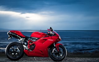 Обои Море, Мотоциклы, Дукати (Ducati), Мотоцикл, Красный, 1098