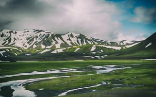 Картинка Природа, Трава, Исландия, Ландманналагар, Горы