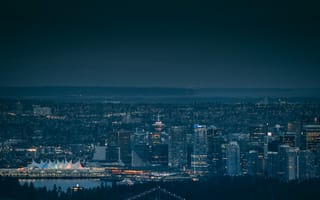 Картинка Городской Пейзаж, Канада, Темнота, Ночь, Ванкувер, Мегаполис, Огни Города, Города