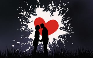 Картинка Любовь, Пара, Сердце, Поцелуй, Силуэты