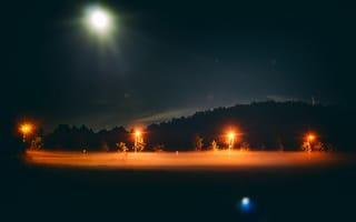 Картинка Природа, Небо, Туман, Ночь, Луна