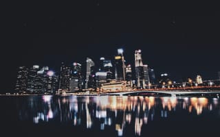 Картинка Города, Ночной Город, Сингапур, Панорама, Огни Города