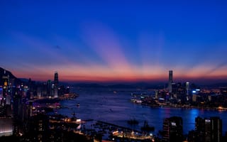 Картинка Ночной Город, Города, Небоскребы, Гонконг