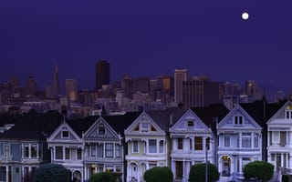 Картинка Города, Небо, Сша, Синее, Ночь, Луна, Сан-Франциско