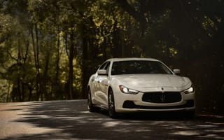 Картинка Мазератти (Maserati), Тачки (Cars), Вид Спереди, Maserati Ghibli, Белый, Машина, Дорога