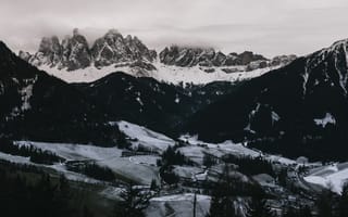 Картинка Зима, Природа, Италия, Вид Сверху, Снег, Доломитовые Альпы, Горы