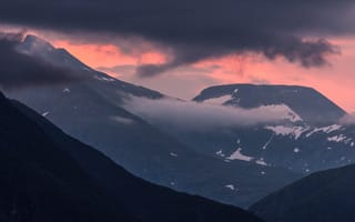Картинка Природа, Горы, Снег, Облака, Норвегия, Вершины