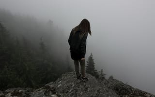 Картинка Разное, Туман, Обрыв, Человек, Возвышенность