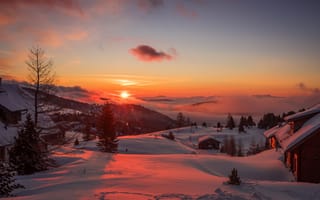 Картинка Зима, Природа, Закат, Деревья, Австрия, Горы