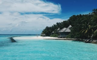 Картинка Мальдивы, Природа, Деревья, Пляж, Бунгало, Тропики, Лето