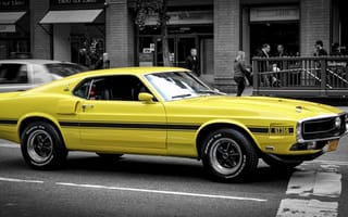 Картинка Тачки (Cars), Вид Сбоку, Muscle Car, Ford Mustang, Gt, Желтый