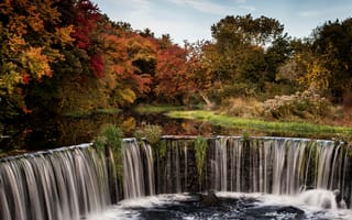 Картинка Водопад, Пейзаж, Природа, Осень, Поток, Деревья