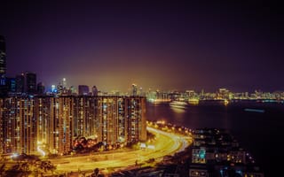 Картинка Города, Дорога, Освещение, Огни Города, Ночной Город, Гонконг