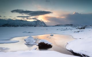 Картинка Зима, Природа, Лед, Озеро, Горы, Снег