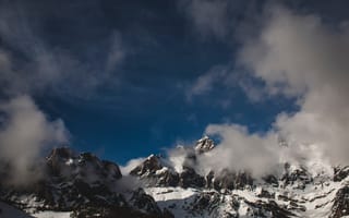 Картинка Природа, Горы, Пикос-Де-Эуропа, Туман, Испания, Заснеженный