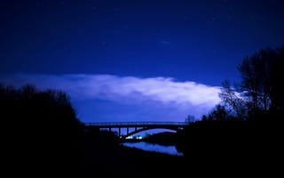 Картинка Ночь, Облака, Звездное Небо, Темные, Мост