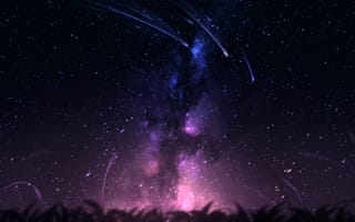 Картинка Трава, Арт, Кометы, Космос, Звезды