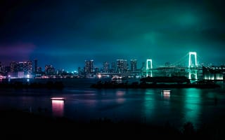 Картинка Города, Ночной Город, Мост, Минато, Япония