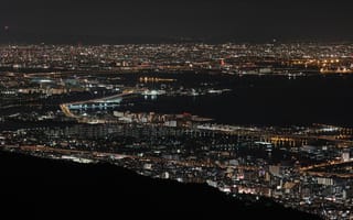 Картинка Города, Вид Сверху, Осака, Япония, Залив, Огни Города, Ночной Город