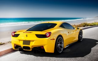 Картинка Море, Тюнинг, Желтый, Феррари (Ferrari), Italia, Тачки (Cars), 458