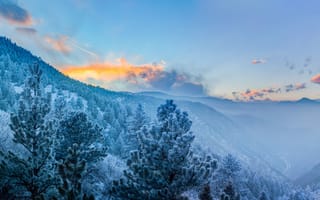 Картинка Зима, Природа, Горы, Заснеженный, Деревья, Облака