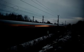 Картинка Ночь, Темные, Движение, Провода, Поезд