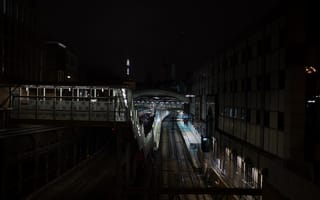 Картинка Ночь, Темные, Железная Дорога, Ночной Город, Станция